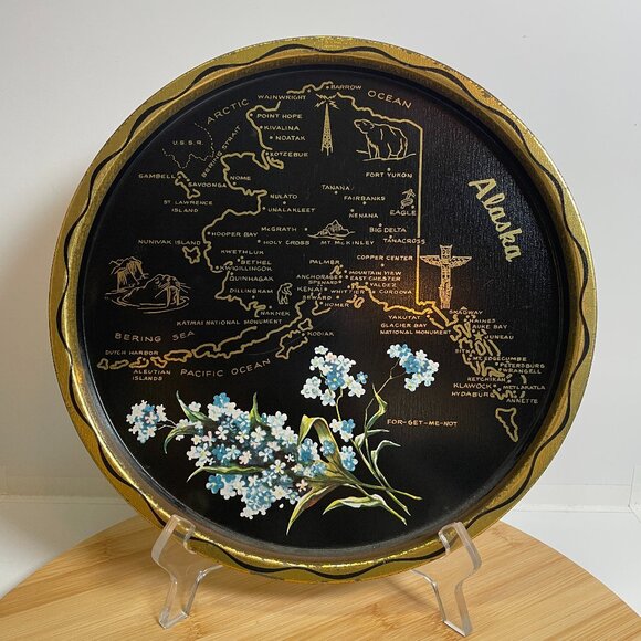 Other - Vintage State of Alaska Souvenir Tray Black Metal Travel Last Frontier State